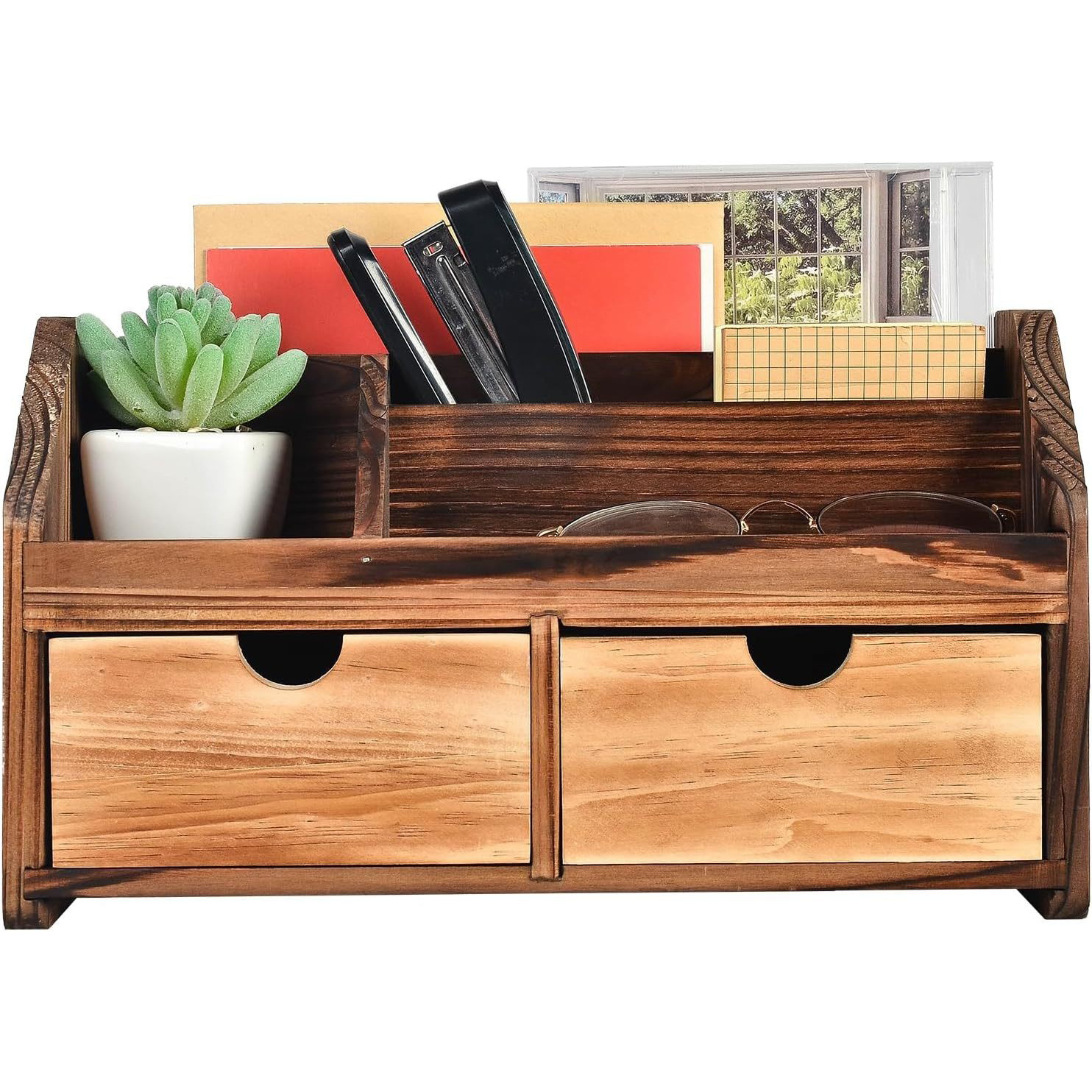 简约木质桌面收纳架办公室卧室多层抽屉柜 家用杂物木质收纳柜