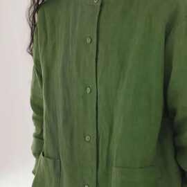 复古文艺亚麻绿色连帽小个子短款外套女春秋新款休闲宽松上衣新品