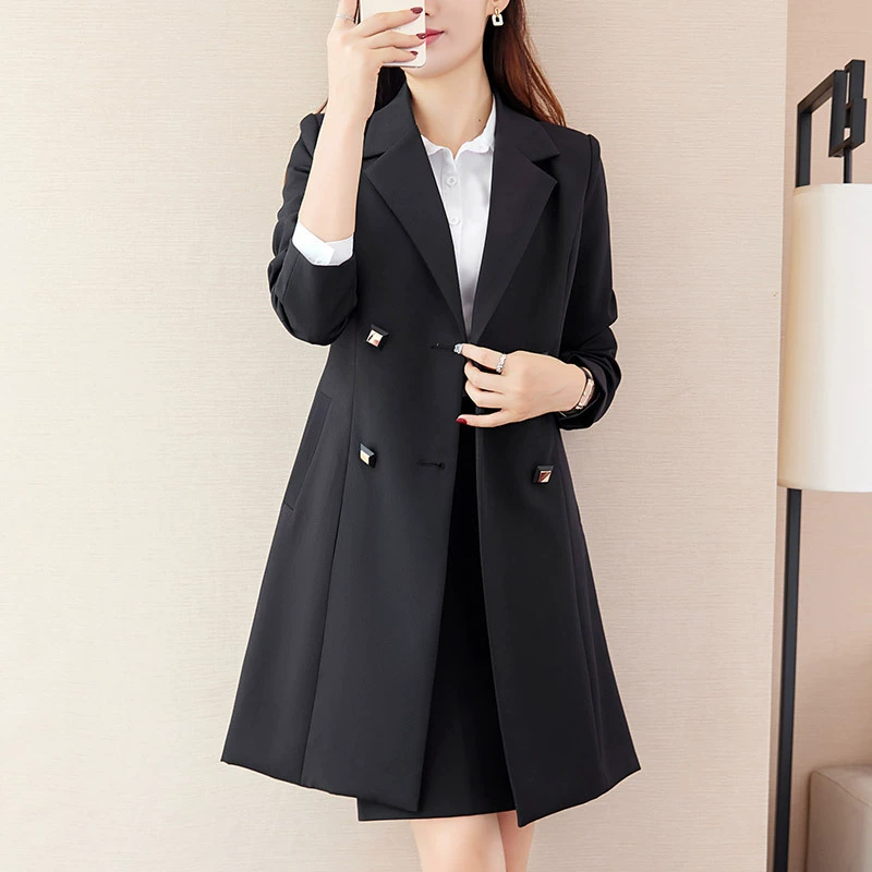 729 Тренч для женщин, весна и осень, женская одежда очень больших размеров для пухленьких девочек, облегающее мясо, темпераментный костюм, воротник, пальто средней длины