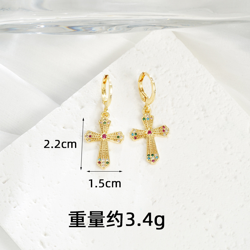 Transfronterizo estilo europeo y americano collar de oro de arena vietnamita ligero lujo texturizado pendientes de cruz para mujeres no se desvanecen joyas