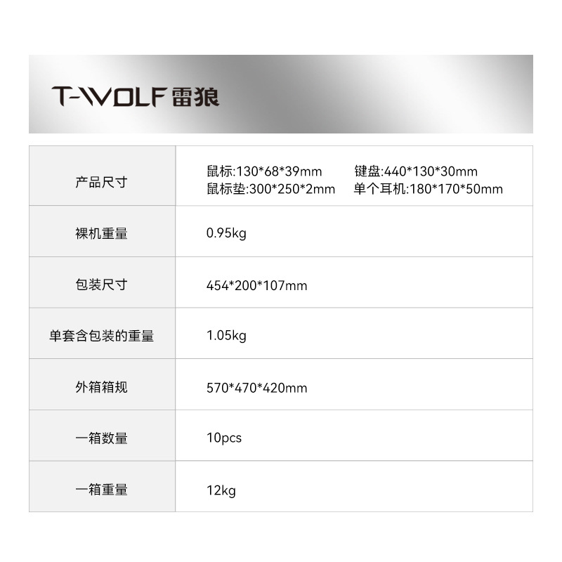 T-WOLF TF240 oyun klavyesi, mouse, kulaklık ve mouse pad seti dörtü bir arada İspanyolca versiyonu