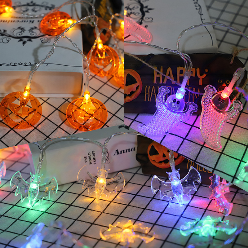 Cadena de luz LED de Halloween de tres piezas a prueba de agua de control remoto de calabaza Cadena de luz murciélago de Halloween Cadena de luz USB luces decorativas de colores