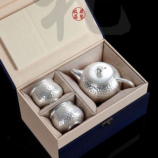 可小批量印制鎏银茶壶纯手工过滤泡茶器陶瓷功夫茶具一壶二杯礼物