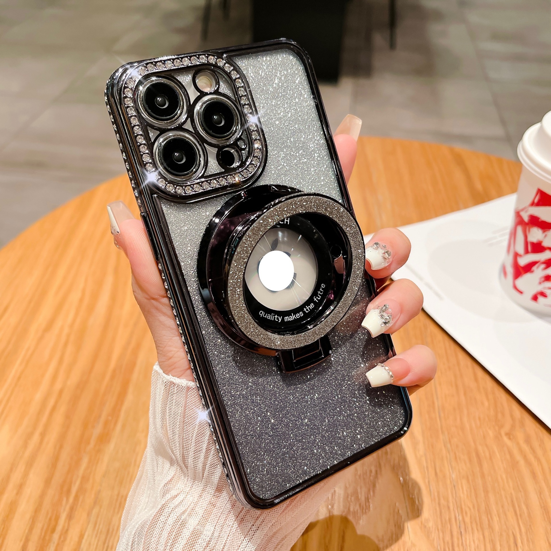 Soporte de succión magnética para iPhone17 caja de teléfono con brillo degradado 16Pro diamante de imitación galvanoplastia 13 funda protectora diamante