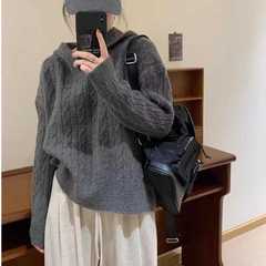 100ウールの帽子のニットの女性の冬のカジュアルな怠惰な麻花の帽子のセーターはやせています。
