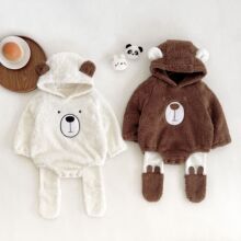 ins宝宝衣服秋冬连帽婴儿加绒长袖哈衣爬服双面绒保暖冬季包屁衣