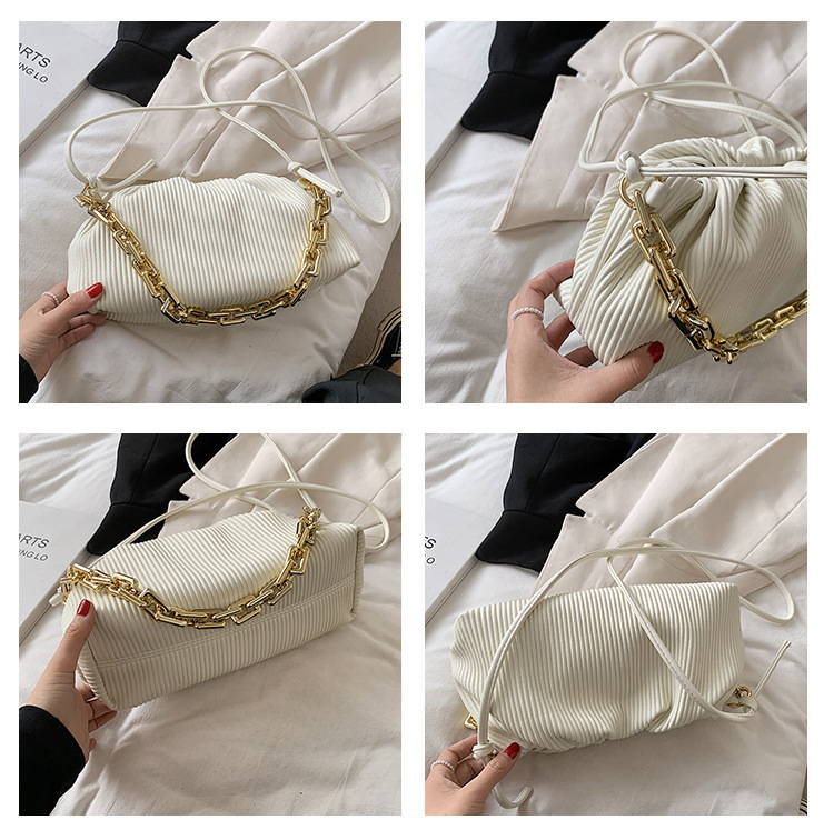 323g Weight Nihaojewelry Casual Solid Color Folds Single Shoulder Cross-body Thick Chain Handbags Wholesale