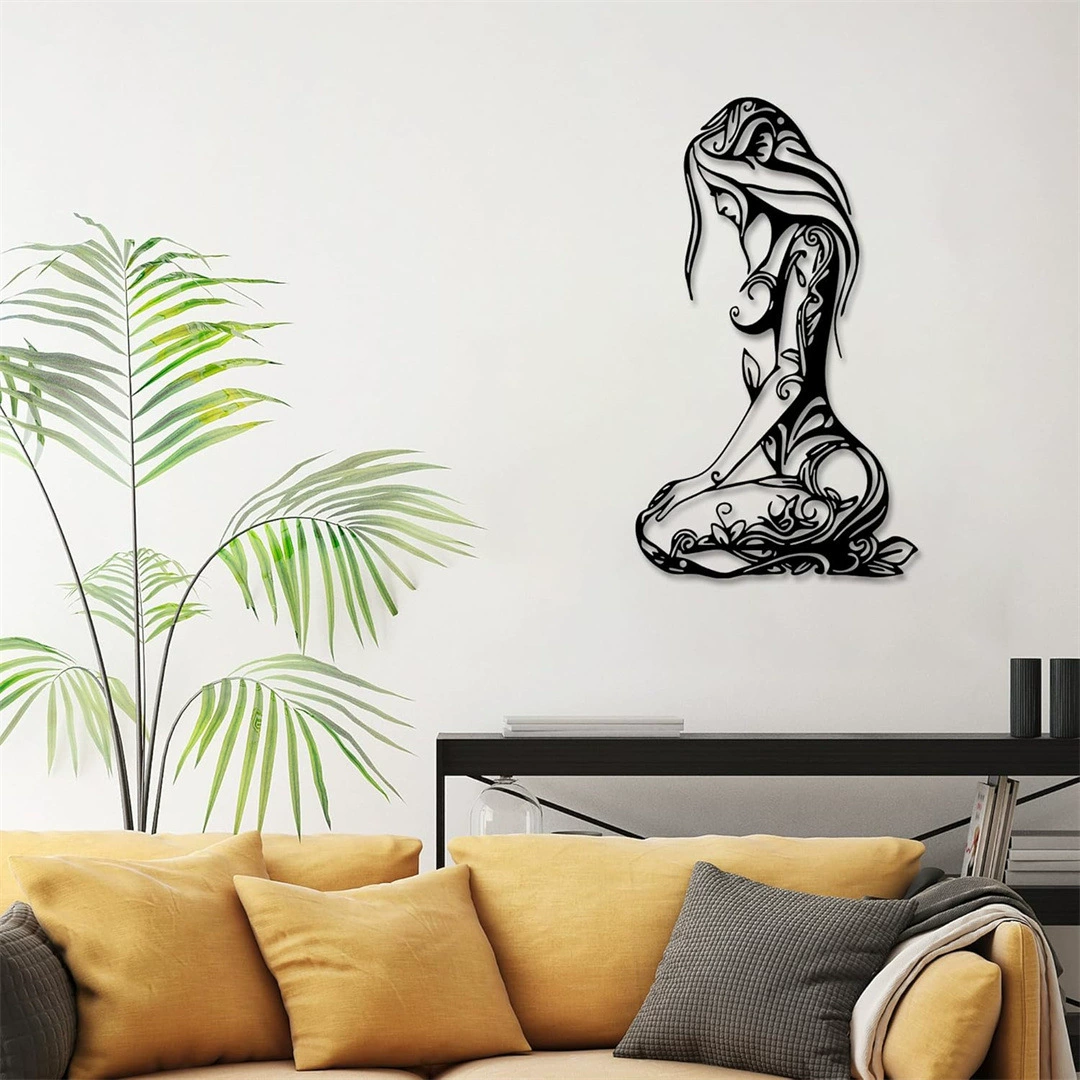 Настенная роспись в стиле линейного искусства, изображающая коленопреклоненную женщину, для украшения дома, гостиной или спальни; подвесной металлический силуэт.