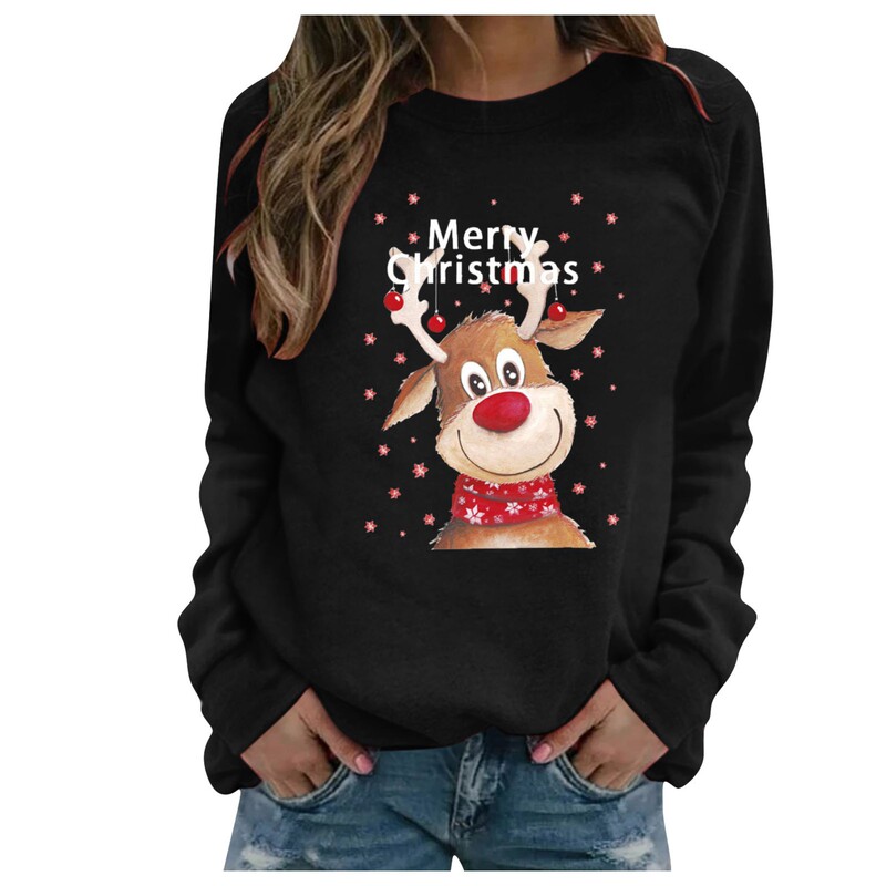 2026 European and American Fashion Christmas Series Sweatshirt for Women New Cartoon Long-Sleeved Round Neck Pullover Casual Top