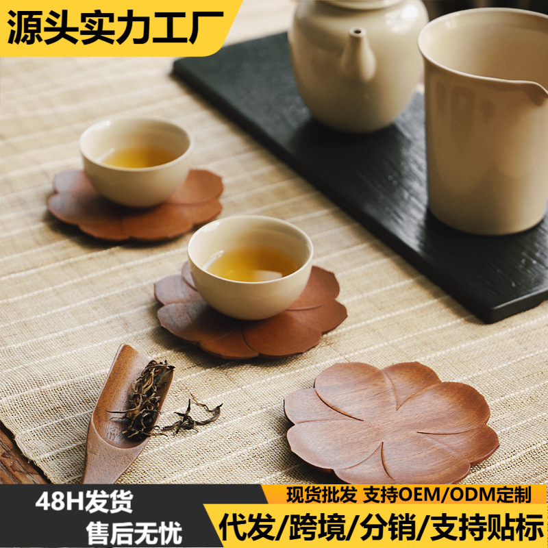 Posavasos de madera de sándalo roja al por mayor, nuevos posavasos de café de madera de estilo chino creativo, portavasos de madera roja aislantes del calor, posavasos para té, bandejas para té