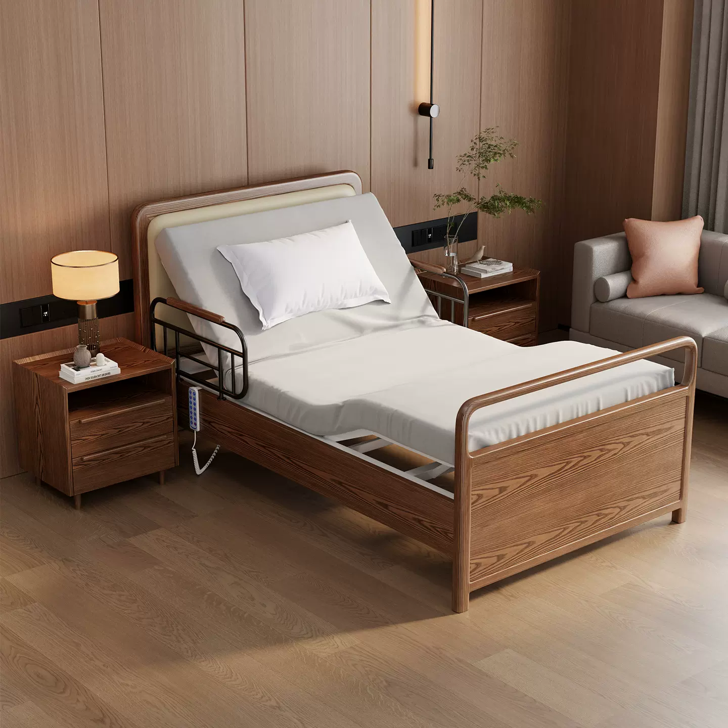 老人护理床家用实木多功能升降翻身床养老院带护栏电动床自理床