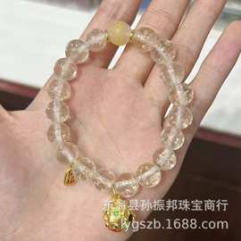 香积同款复古新中式天然黄塔晶醒狮手串龙年龙铃铛夜光琉璃手链女