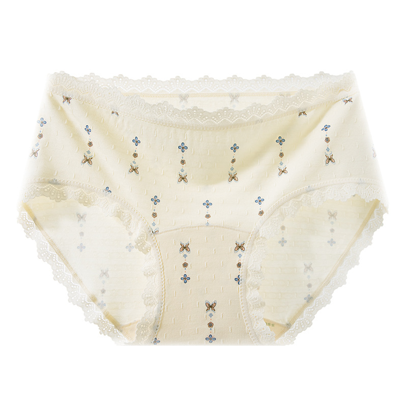 Polifenoles de té, entrepierna antibacteriana, bragas para niña, sin caderas, contraste de color, cintura, borde de encaje, dulce estilo pastoral, calzoncillos para mujer
