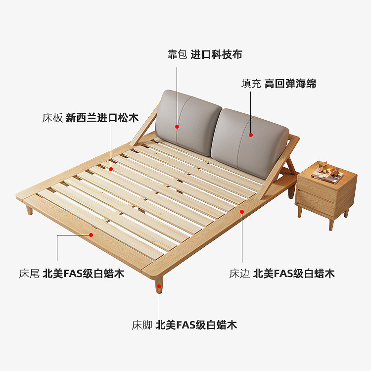 Cama de madera maciza de estilo japonés moderno minimalista nórdico estilo crema tatami doble cama corta pequeño apartamento registro dormitorio principal cama