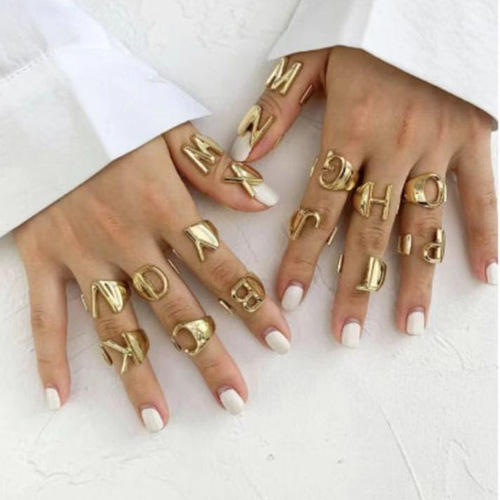 Ins internet celebrity same style brass English letter ring for women trendy European and American cold style personalized open finger ring knuckle ring