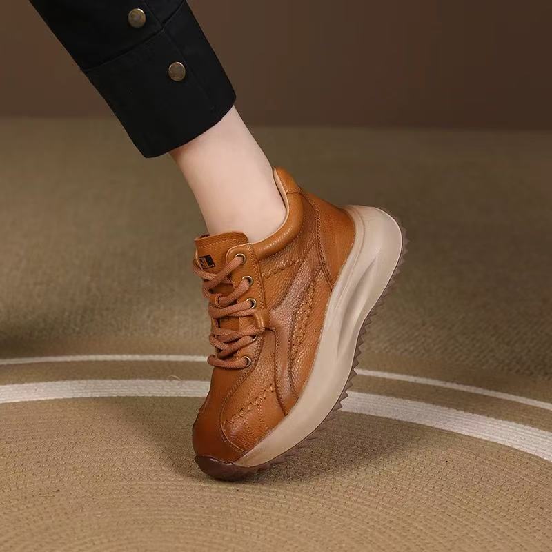 2025 Thick-Soled Genuine Leather Retro Versatile Casual Shoes Soft-Soled Fleece-Lined Forrest Gump Shoes for Women Autumn and Winter New Style