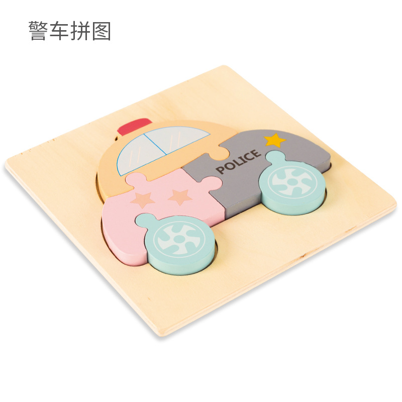 Tridimensional de madera agarrar a mano rompecabezas macaron niños de dibujos animados tráfico de animales educación temprana Ilustración juguete montado