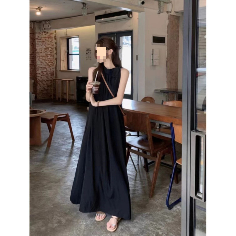 法式露肩无袖连衣裙春夏季2025新款绑带感遮肉高级感孕妇连衣长裙