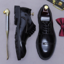 三接头商务皮鞋英伦雕花男鞋真皮复古德比系带牛皮擦色亮皮皮鞋男