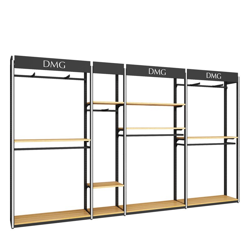 Tienda de ropa de ocio con luces estante de exhibición estante de exhibición tipo piso estante de exhibición comercial percha de ropa marca de moda hombre estante de tienda de ropa