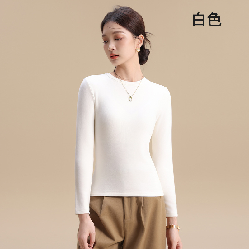 富欣娜280克羊绒圆领打底衫女长袖秋冬德绒加绒加厚保暖内搭上衣|undefined