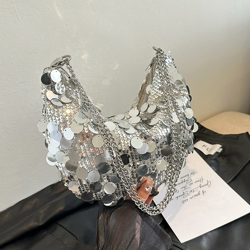 Сумка с блестками женский 2024 весна новая мода минималистская цепочка посыльный сумка повседневная полумесяц сумка повседневная сумка для пельменей