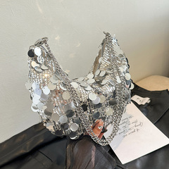 亮片包包女2024春季新款時尚簡約鏈條斜挎包休閒新月包休閒餃子包