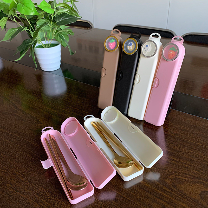 Stainless Steel Spoon Chopsticks Portable Tableware Students Outdoor with Meal Tableware Storage Box Spoon Chopsticks Strawberry Convenient Box Set Stainless Steel Spoon Chopsticks Portable Tableware Students Outdoor with Meal Tableware Storage Box Spoon Chopsticks Strawberry Convenient Box Set