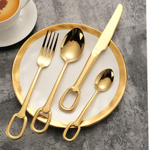 挂孔刀叉勺 创意牛扒刀叉4件套异形304不锈钢西式刀叉勺酒店餐勺