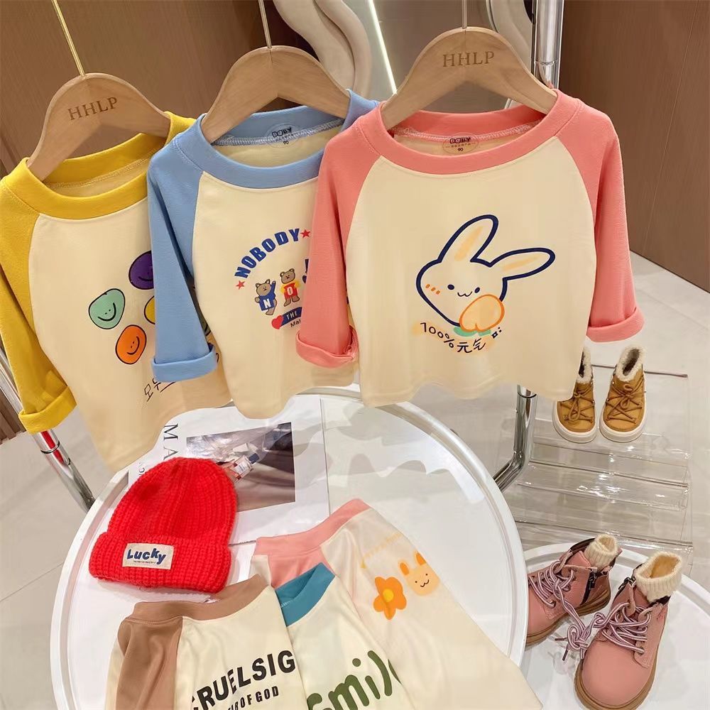 Nuevos niños de fondo camisa de manga larga cálido pequeño y mediano niños y niñas Single Top Primavera y Otoño Invierno pullover ropa de otoño ropa para niños