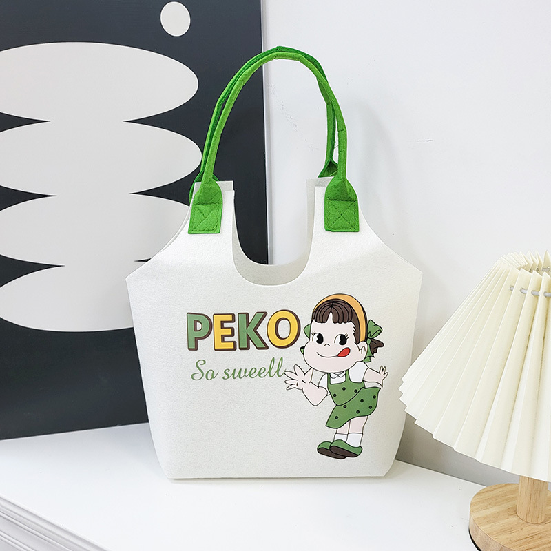 不二家毛毡布包大容量百搭手提包多功能买菜包购物袋收纳网红卡通