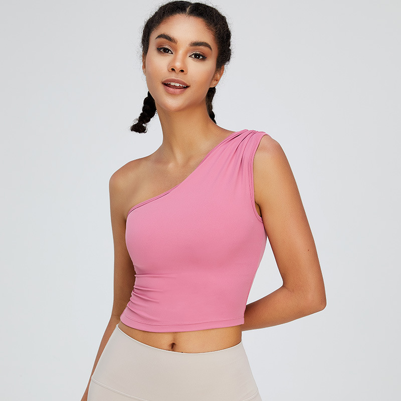 Sujetador de espalda de yoga de un solo hombro transfronterizo para mujer corriendo ropa interior deportiva a prueba de golpes ropa de yoga chaleco de fitness de secado rápido