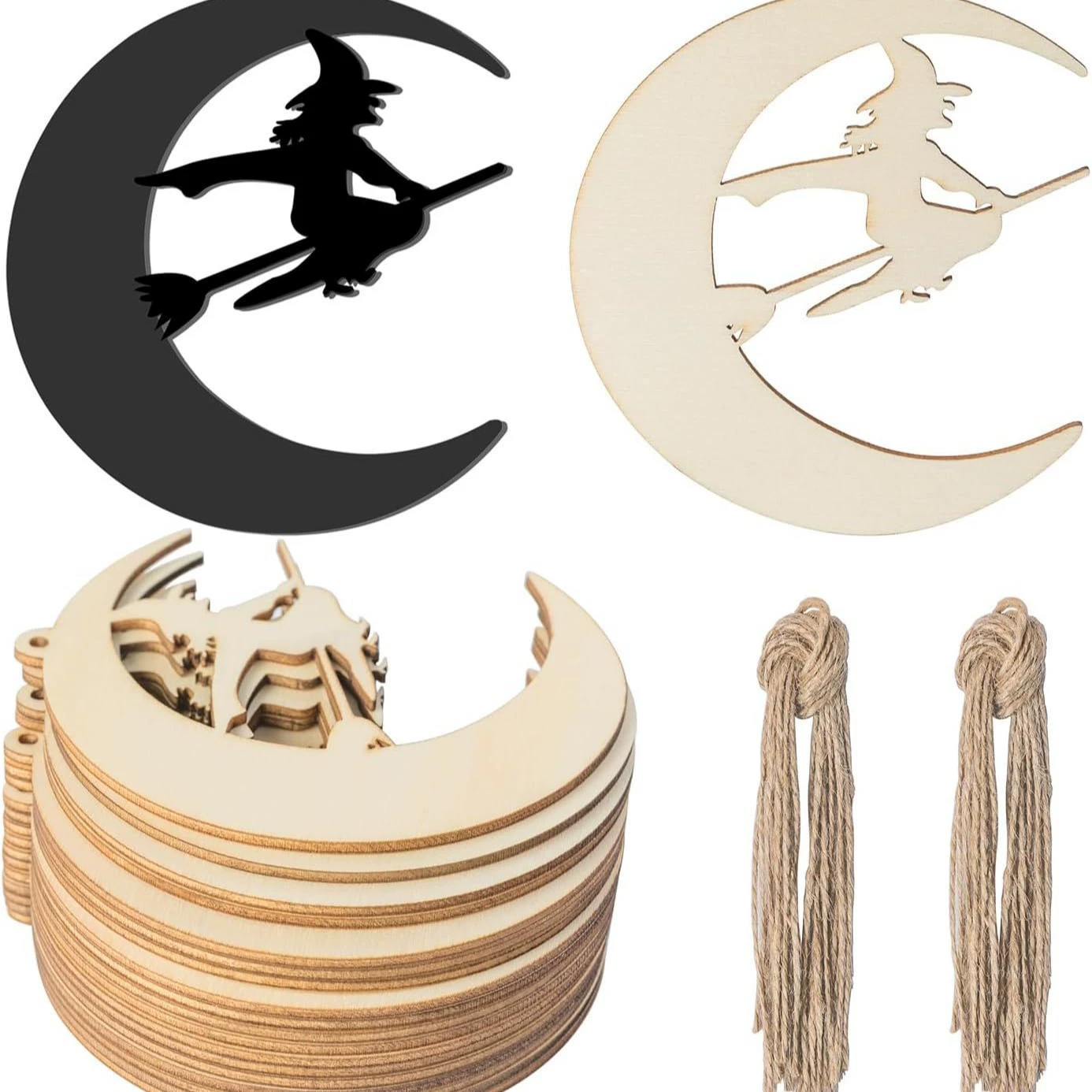 Незаконченные деревянные заготовки из древесной стружки для украшения места проведения Хэллоуина, декоративная подвесная вывеска в форме лунной ведьмы, сделай сам