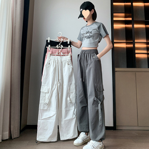 American Retro Work Pants for Women 2025 Spring Casual Slimming Hot Girl Style High-Waisted Loose Fit Wide Leg Pants