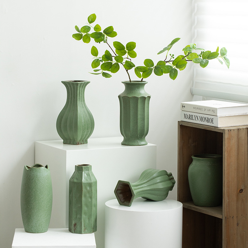 复古陶瓷装饰干花花瓶水培客厅插花玄关电视柜轻奢高级感摆设