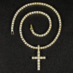 工厂批发欧美爆款嘻哈项链吊坠十字架潮男配饰4mm网球链个性饰品