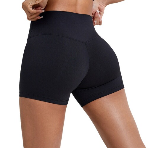 Cross-border bare feel double-sided velvet yoga three-quarter pants for women, high-waisted buttock-lifting exercise fitness shorts, high elasticity leggings