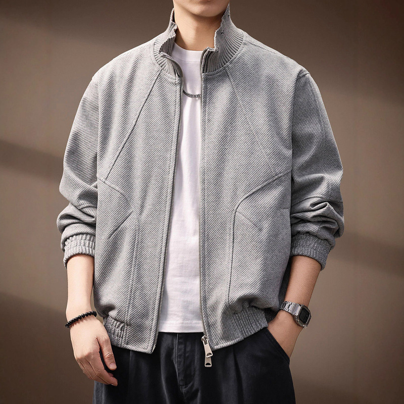 High-End Japanese Retro Woven Sports Jacket for Men, New Spring Style, Trendy Patchwork Texture, Casual Stand-Collar Jacket for Men