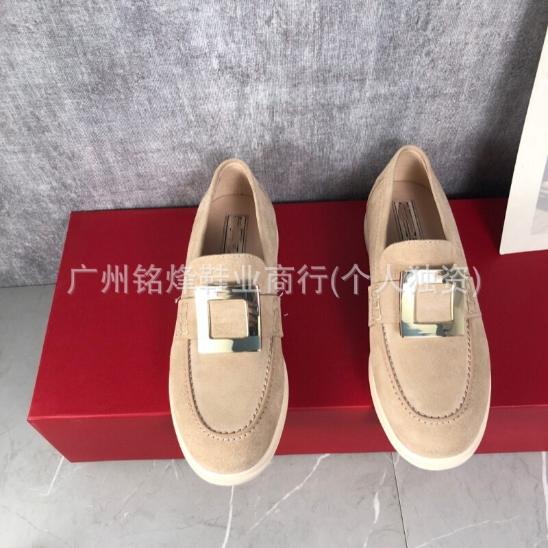 圆头绒面乐福鞋复古英伦风金属扣单鞋舒适休闲时尚百搭耐磨透气女|undefined