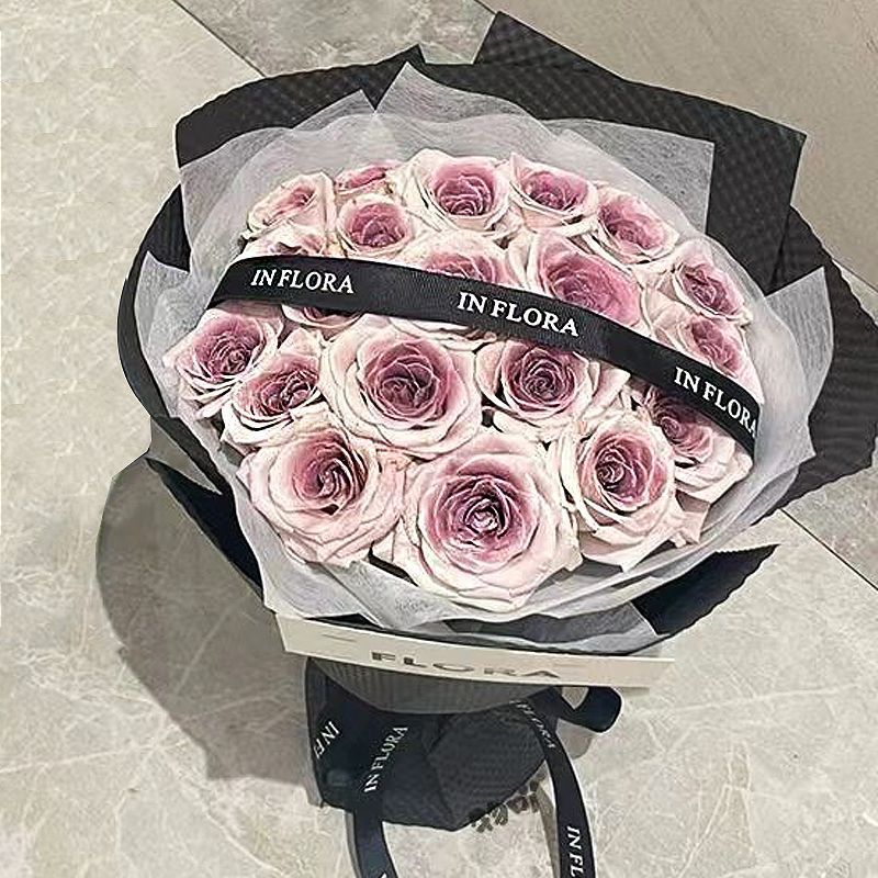 52 Plum Jam Rose Bouquet + String Lights