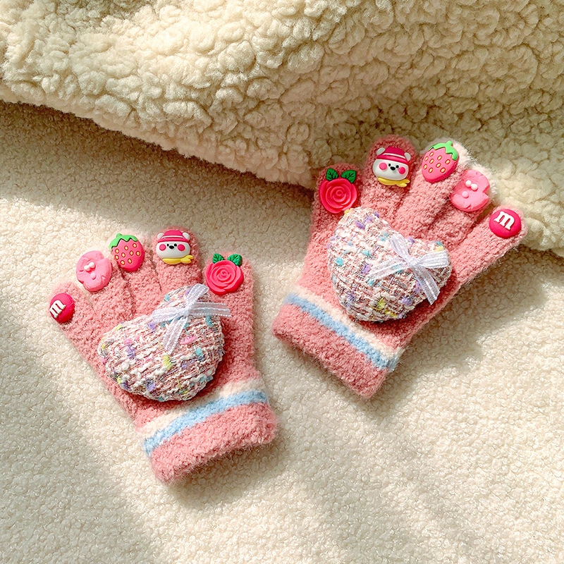 Guantes DIY para niñas Kolomi otoño y invierno para niños calientes dedos de punto para niñas de punto de lana caliente cinco dedos