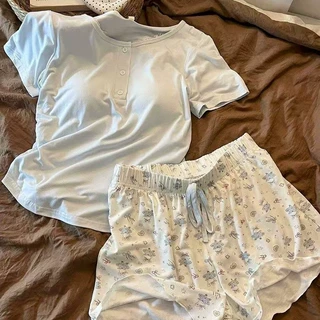 高级感带胸垫睡衣女2026夏季新款韩版纯欲修身短袖短裤少女家居服