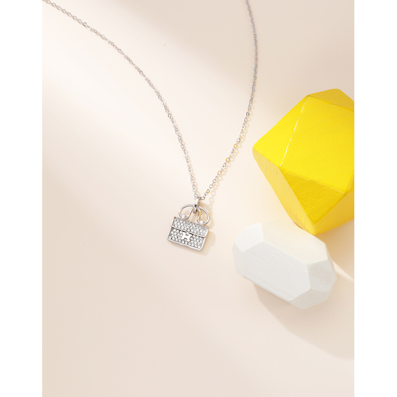S925 plata esterlina H carta collar portátil Luz de Las Mujeres de lujo elegante de moda llena de diamantes bolsa colgante de alta calidad de la cadena de clavícula