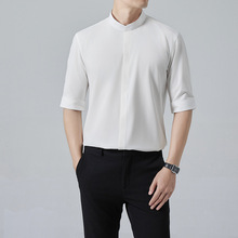新中式轻熟风立领衬衫男短袖商务通勤休闲百搭修身高级感白衬衣潮