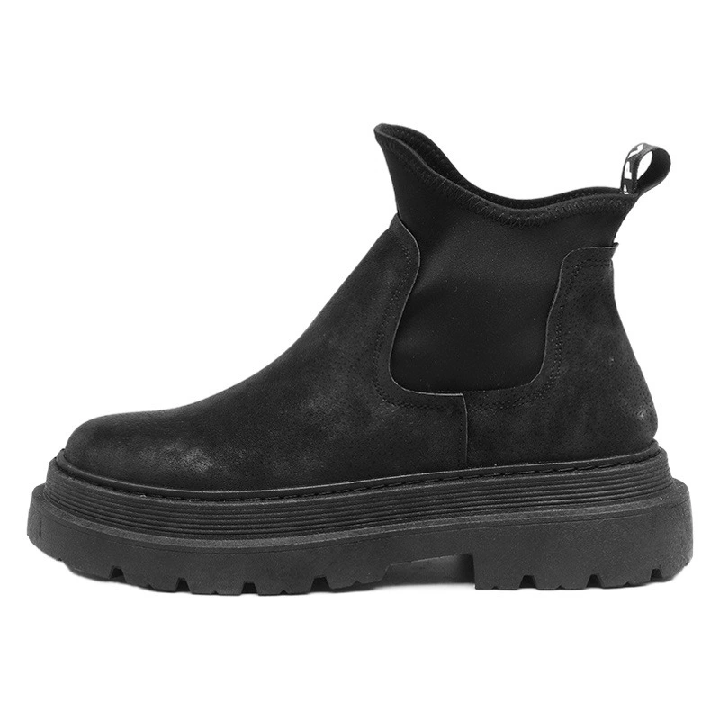 2025 осенне-зимние короткие ботинки «Челси» на толстой подошве, уличные персонализированные ботинки без шнуровки, универсальная повседневная мужская обувь в корейском стиле, теплая обувь
