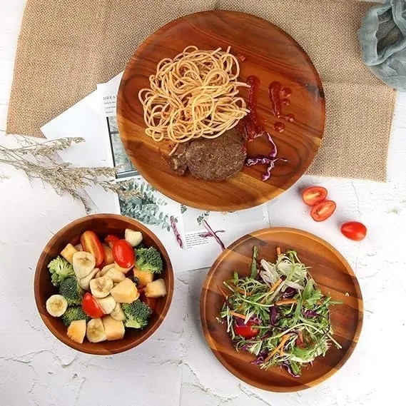 Bandeja de madera placa de cocina hogar madera redonda DIM suma sushi disco barbacoa bandeja de té BSCI certificado