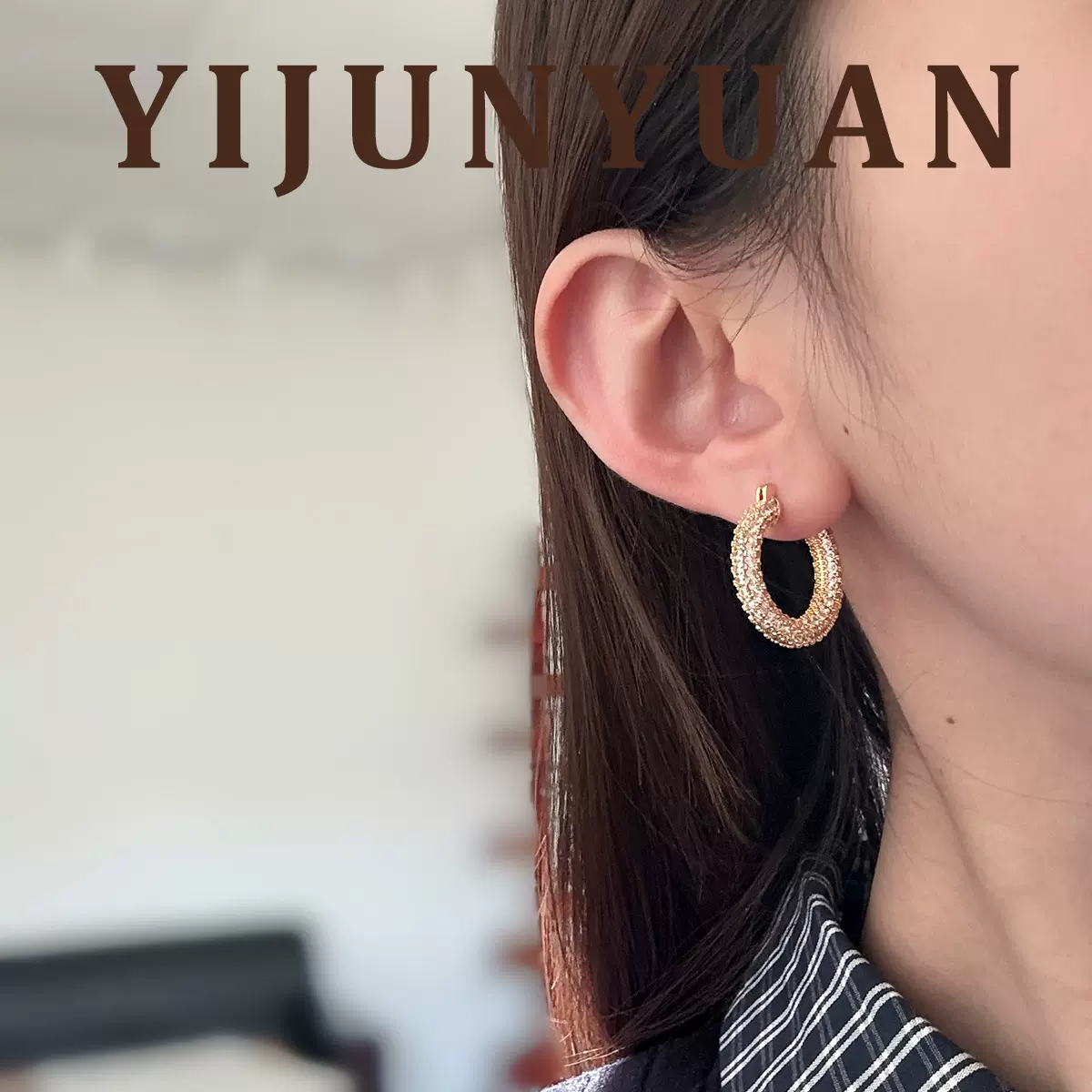 欧美复古时尚精致几何圆形微镶锆石耳环轻奢高级感气质秋冬耳饰女