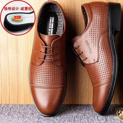New soft leather men's shoes hollow sandals business casual leather shoes men's summer formal wear breathable clogs dad shoes