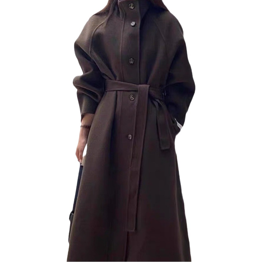 韓国風スタンドカラー新年コート レディース 両面カシミヤウール 25秋冬新作 シングルボタン ロング丈ウールコート レディース