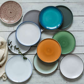 瑕疵好看陶瓷西餐盘子牛排盘平盘菜盘蛋糕点心早餐盘圆盘日式餐具